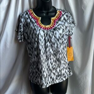 Ruby Rd Beaded Embellished Neck Blouse Size Petite Medium